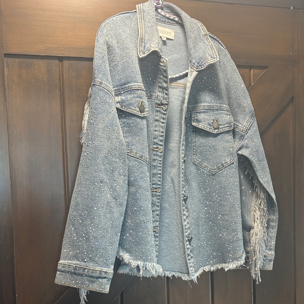 Rhinestone Denim Jacket with Fringe